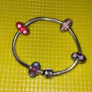 Authentic Pandora 7.5 in Starter Bracelet Includes 4 Pandora Glass Charms